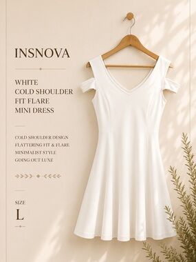 InsNova White Cold Shoulder Fit Flare Mini Dress Minimalist Going Out Luxe L